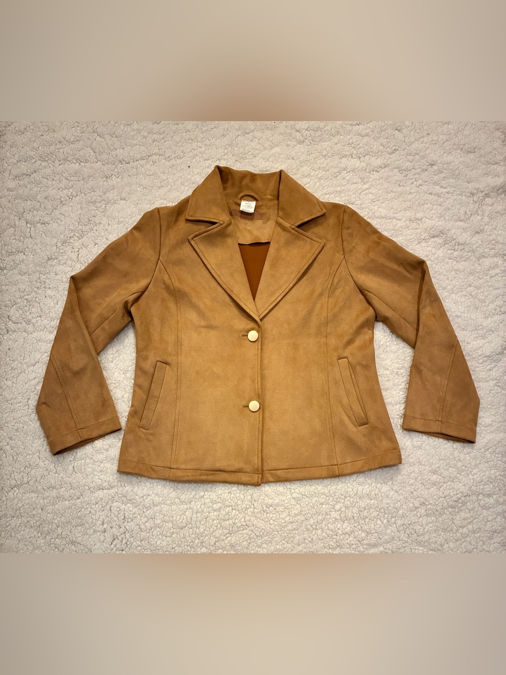 Classic Camel Faux Suede Blazer Jacket - Size Small